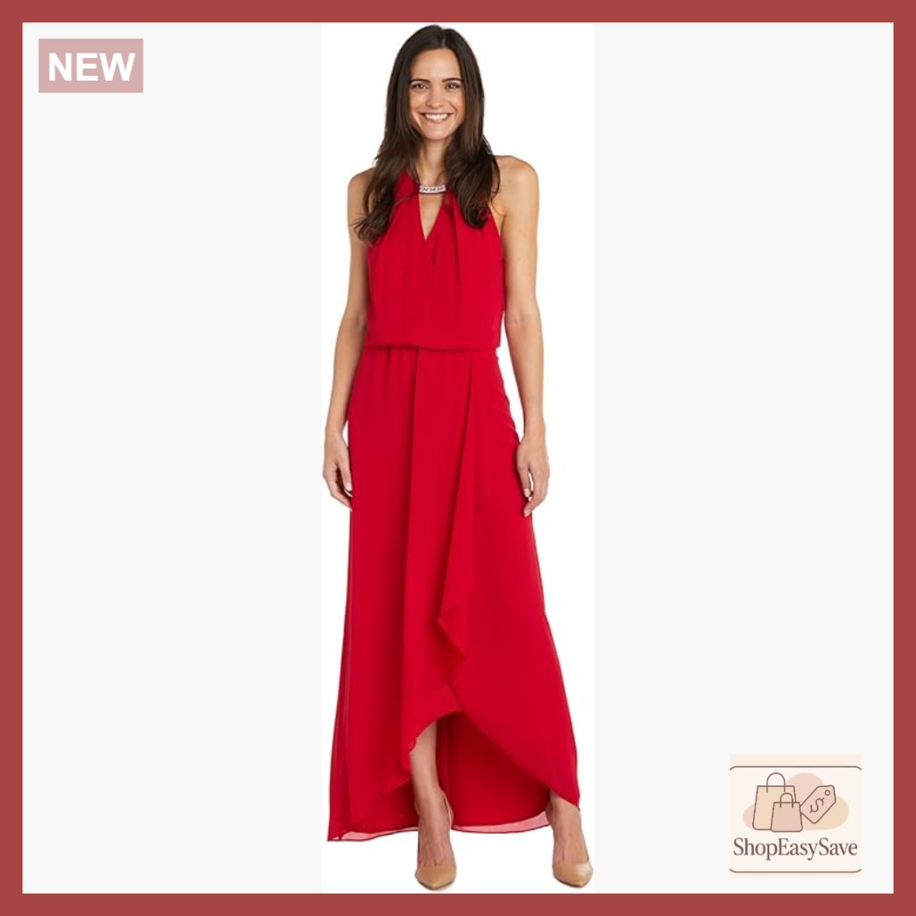 Elegant Formal Halter Dress Chiffon Blouson Tulip Hem Evening Party Wear